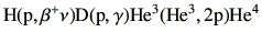 $\displaystyle {\rm H(p,\beta^+ \nu)D(p,\gamma)He^3(He^3,2p)He^4}$