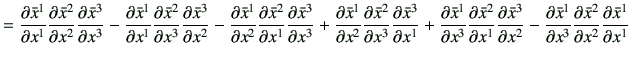 $\displaystyle =\frac{\partial \bar{x}^1}{\partial x^1}\frac{\partial \bar{x}^2}...
...}\frac{\partial \bar{x}^2}{\partial x^2}\frac{\partial \bar{x}^1}{\partial x^1}$