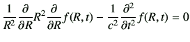 $\displaystyle \frac{1}{R^2}\deL{R}R^2\deL{R}f(R,t)-\frac{1}{c^2}\deLL{t}f(R,t) =0$