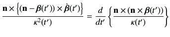 $\displaystyle \frac{\vn \times \left\{ \left(\vn-\bm{\beta}(t')\right)\times \d...
...\{ \frac{\vn\times \left(\vn \times \bm{\beta}(t')\right)}{\kappa(t')} \right\}$