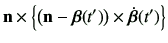 $\displaystyle \vn\times \left\{ \left(\vn-\bm{\beta}(t')\right)\times \dot{\bm{\beta}}(t')\right\}$