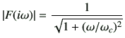 $\displaystyle \left\vert F(i \omega)\right\vert =\frac{1}{\sqrt{1+(\omega/\omega_c)^2 }}$