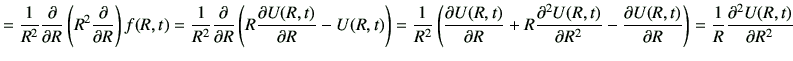 $\displaystyle = \frac{1}{R^2}\deL{R}\left( R^2 \deL{R}\right)f(R,t) =\frac{1}{R...
...{R} + R \dell{U(R,t)}{R} -\del{U(R,t)}{R} \right) = \frac{1}{R}\dell{U(R,t)}{R}$